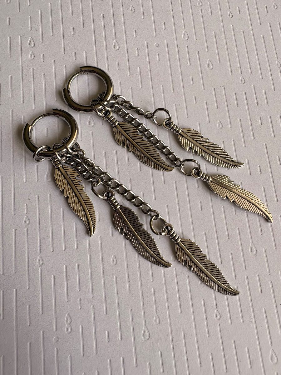 Hooped feather dangle earrings