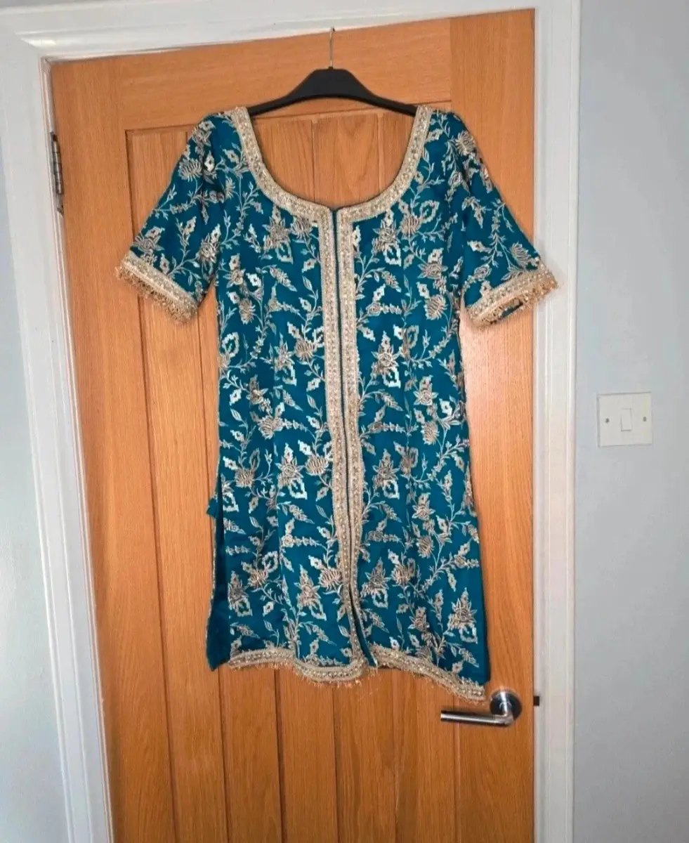 Religious Formal Wear, Heavily Embroidered With Embellishments In Teal