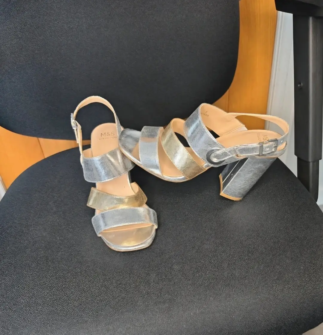 Marks And Spencer Block Heels Silver Size 5 With Adjustable Strap
