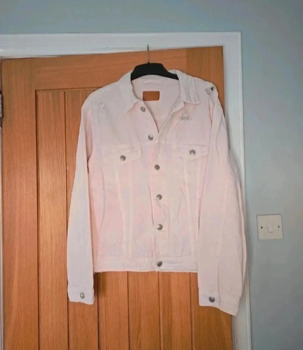 Zara Distressed Size 10 Baby Pink Denim Jacket, 100 Cotton