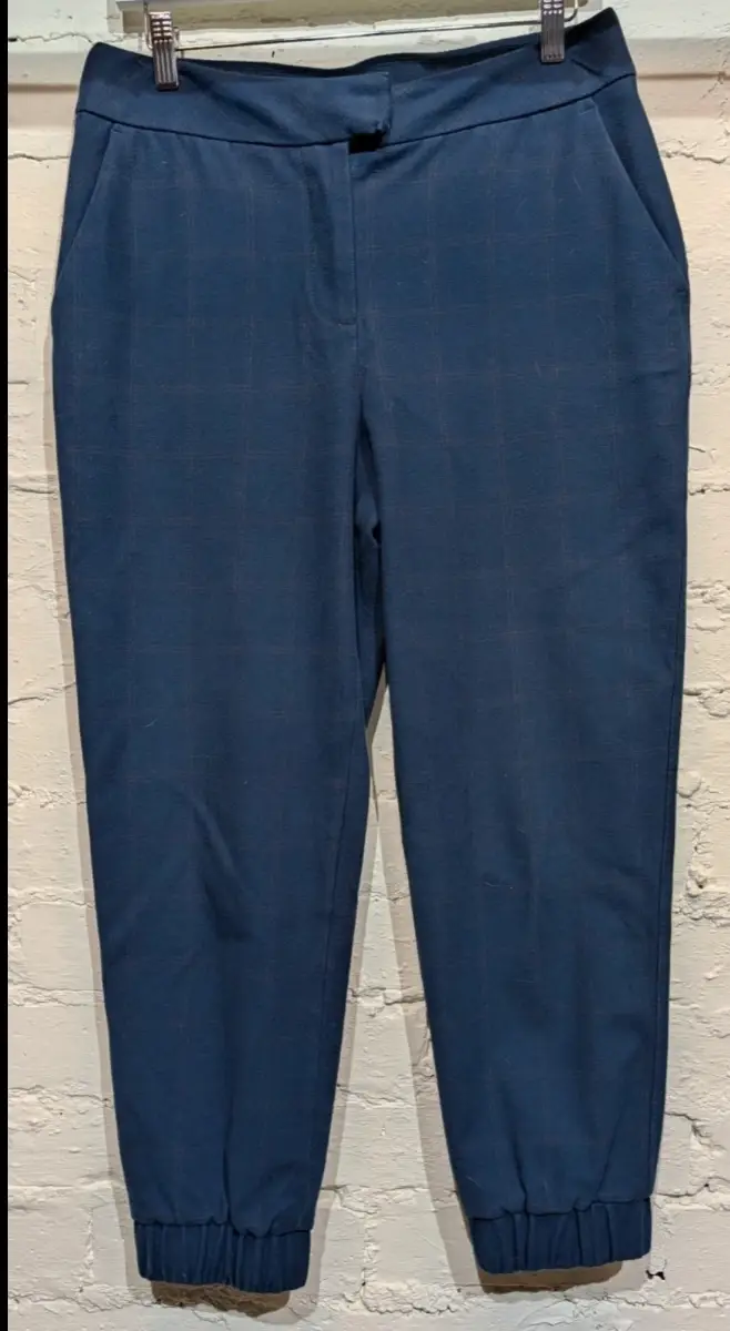 sweaty betty Tapered Trousers cuffed hem Blue Plaid Size M