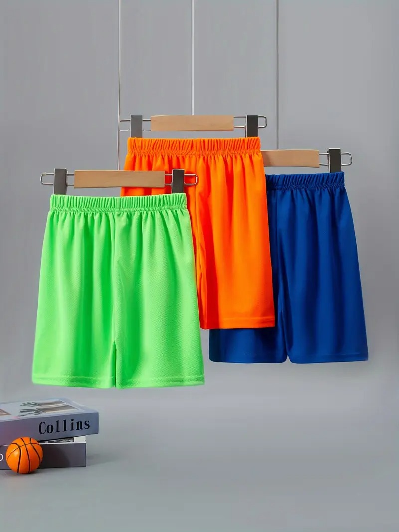 Boys Quick-Dry Athletic Shorts, Mid-Length Mesh Breathable 9 - 10 Years 3 Pack