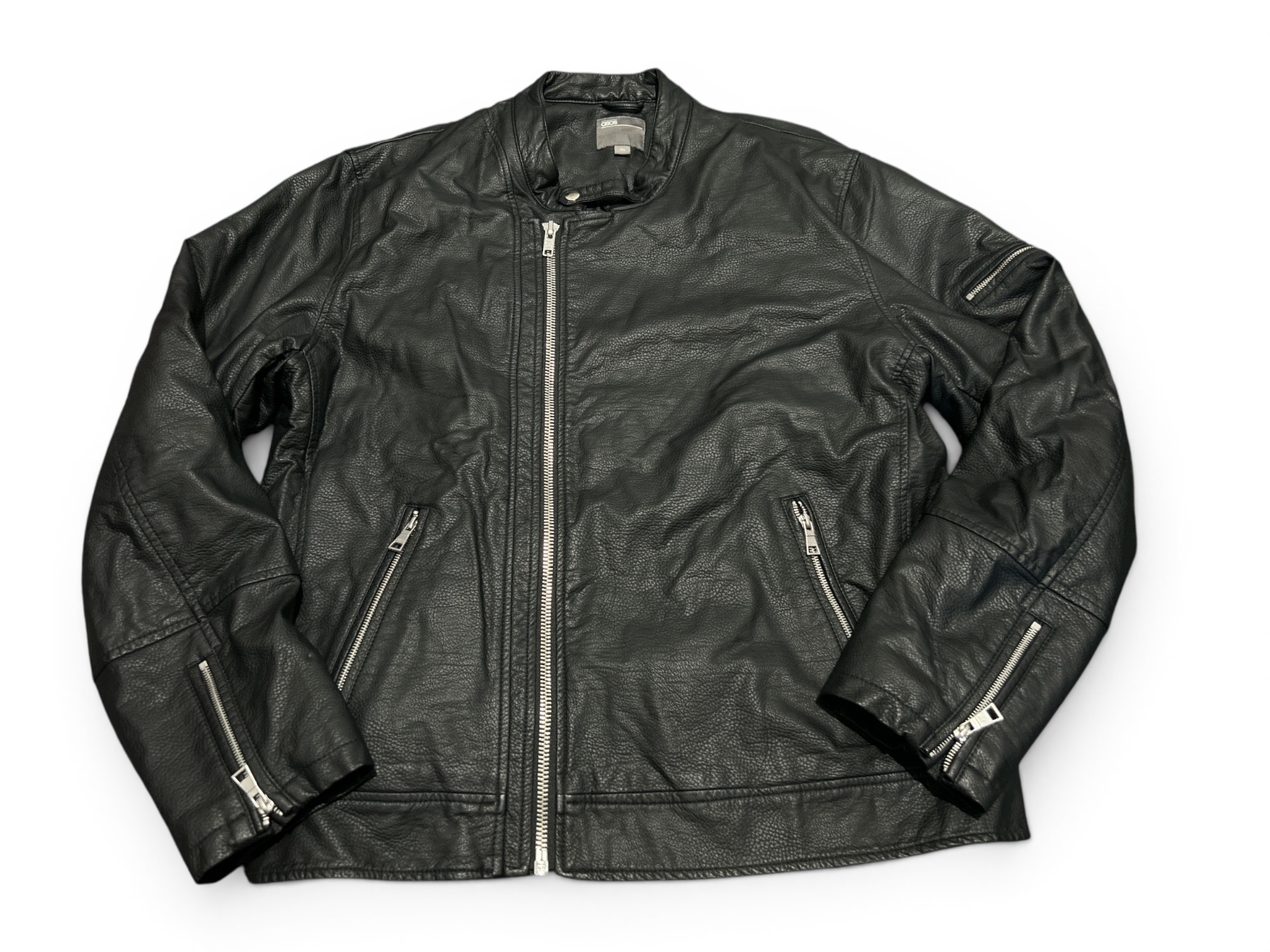 ASOS DESIGN Men’s Black Leather Bomber Jacket Size 4XL Casual Style