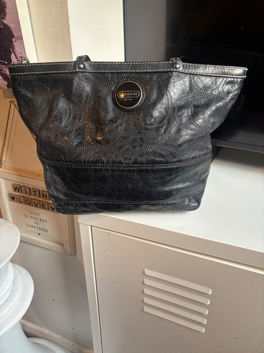 Genuine Coach Black Embossed Leather Shoulder Bag
