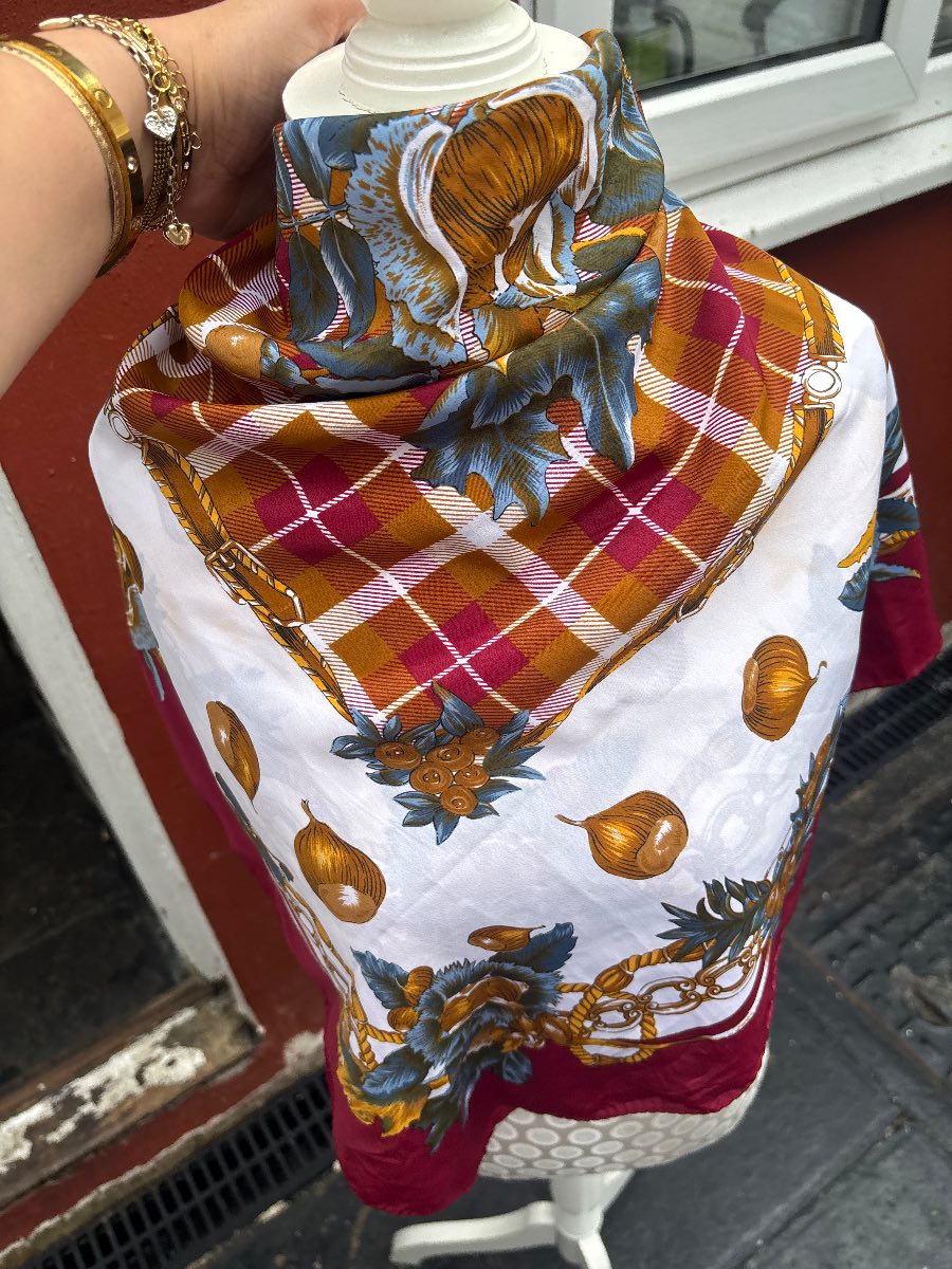 100% Silk Scarf – Burgundy & Multicoloured
