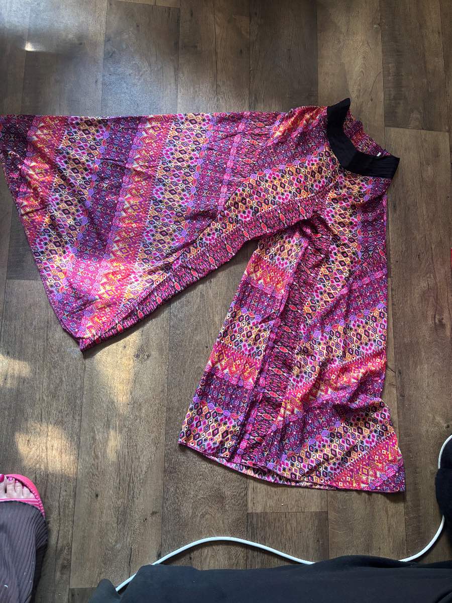 Handmade Indian Pink Multi-Coloured Wide Leg Trousers One Size Up to UK 14