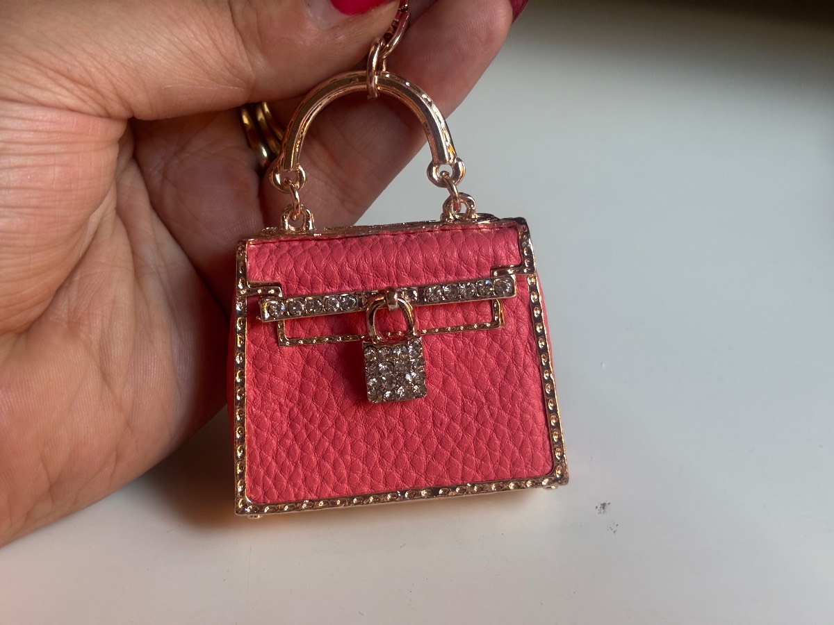 Gold, pink/coral and diamanté key ring/bag charm—brand new and never used!
