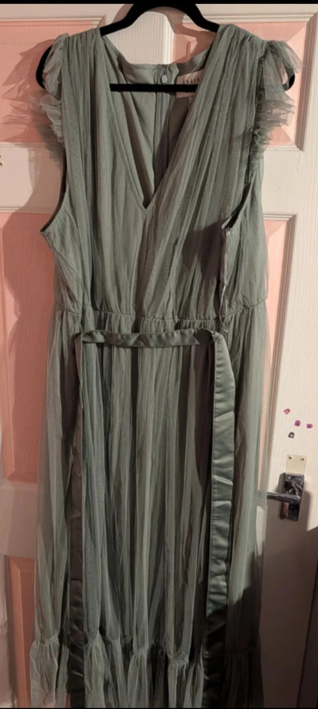 Anaya with Love recycled frosty green midaxi dress with a sash belt - size 30 UK