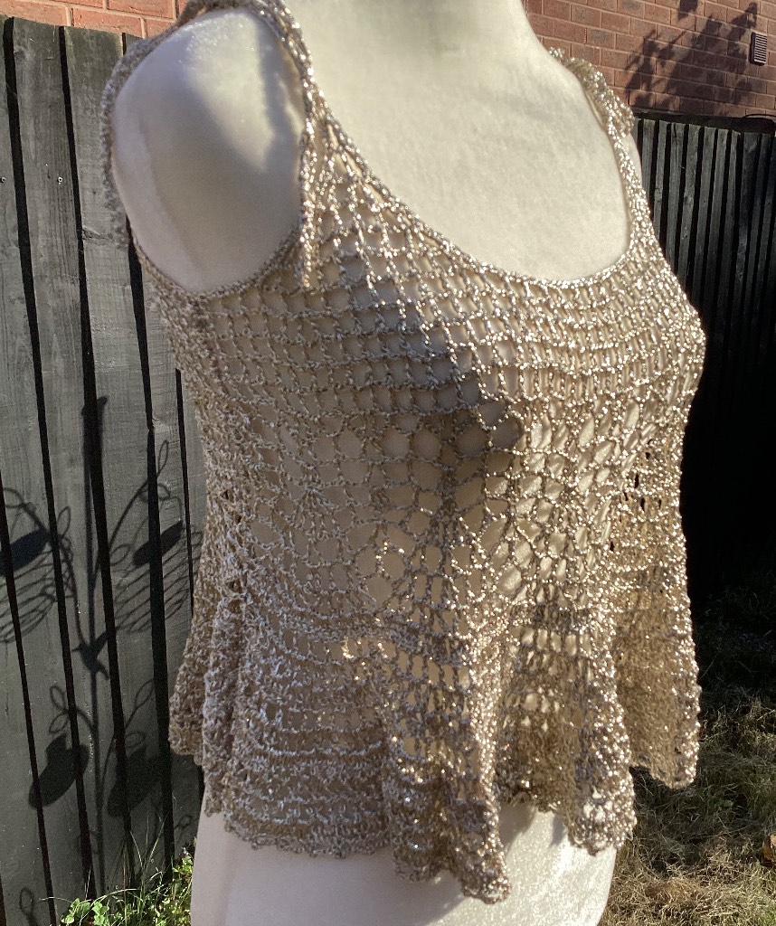Gold Sparkle Top Shop crochet top size Small Y2K