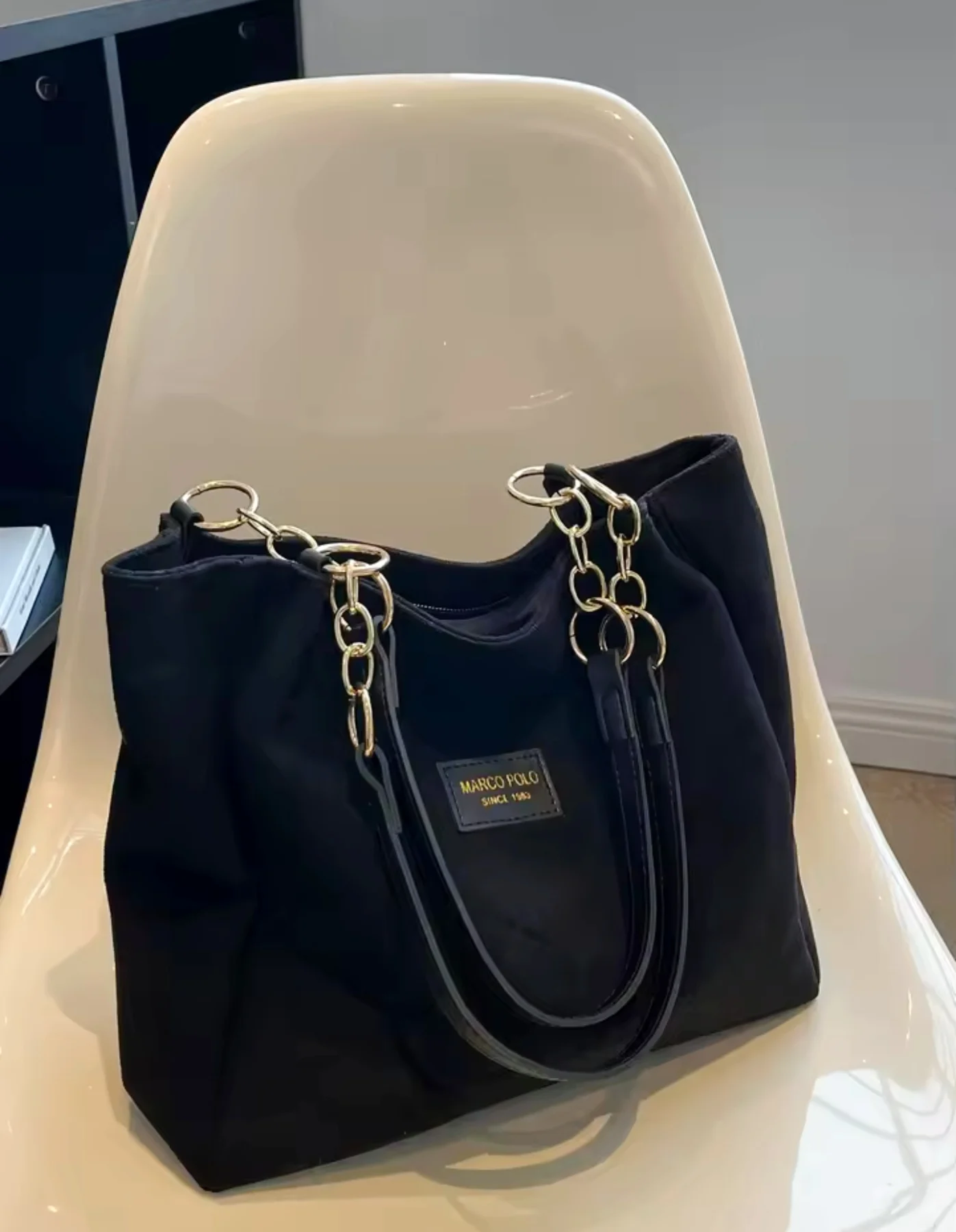 Black soft faux suede tote bag