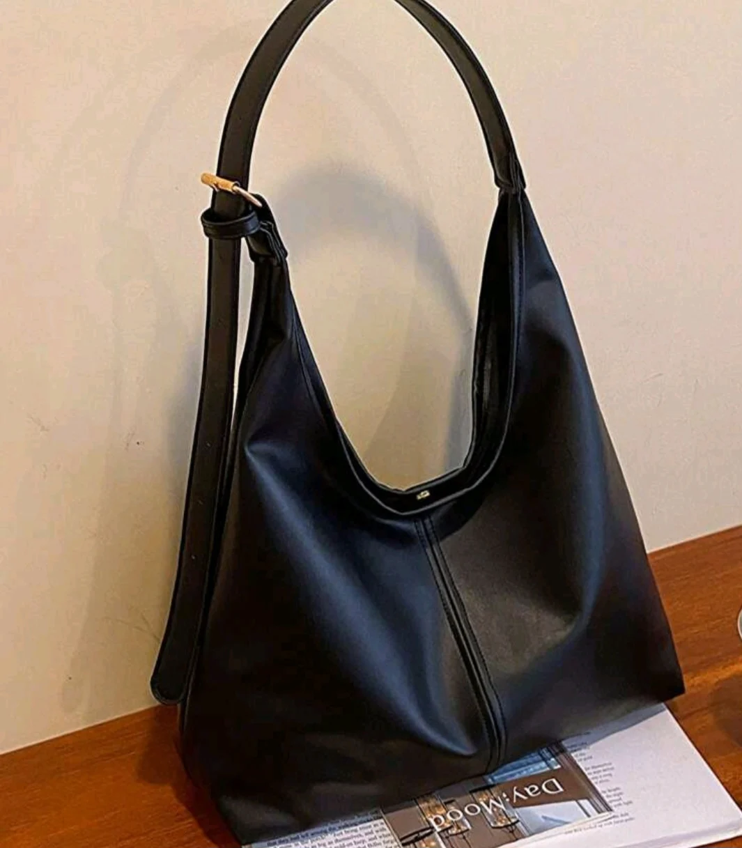 Black Hobo Bag With Adjustable Strap