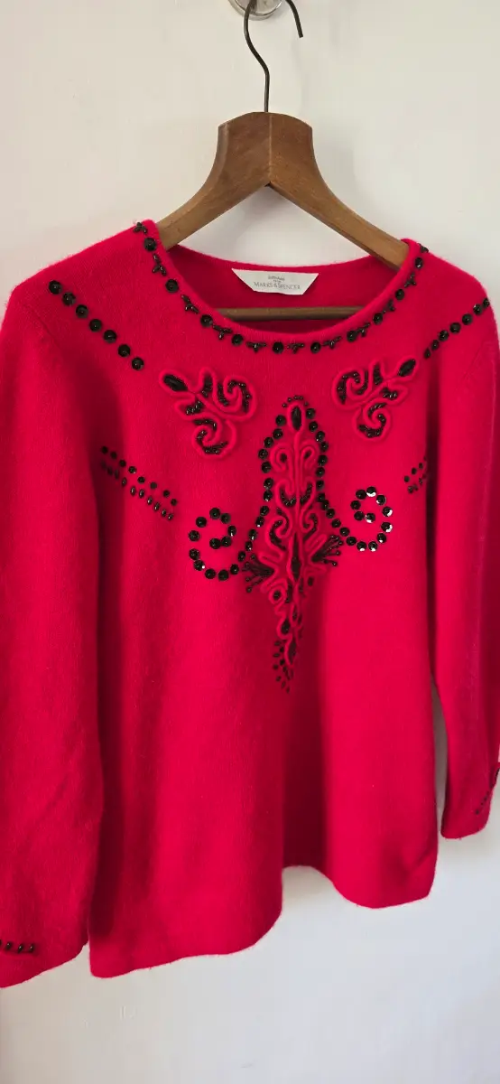 Vintage St Michael red bead and sequinned red jumper size 16UK