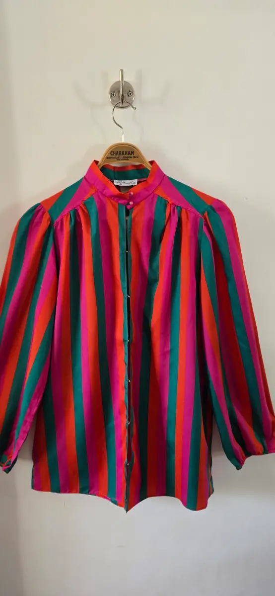 Vintage 70s multi striped summer holiday resort cover up blouse Rose Marie Reid size 12-14UK