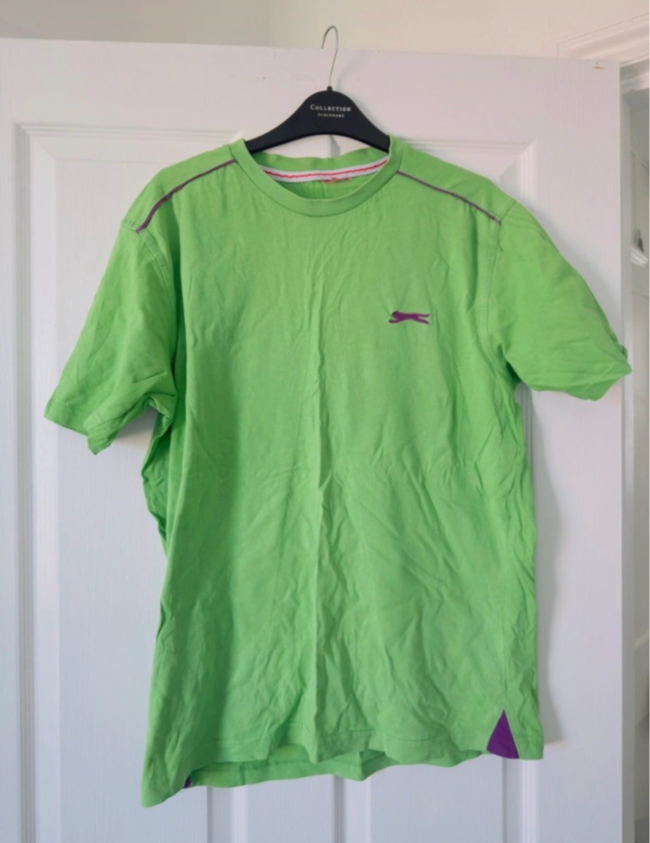 Slazenger Men's Green Cotton Jersey Crew Neck Logo T-Shirt, Short Sleeve M