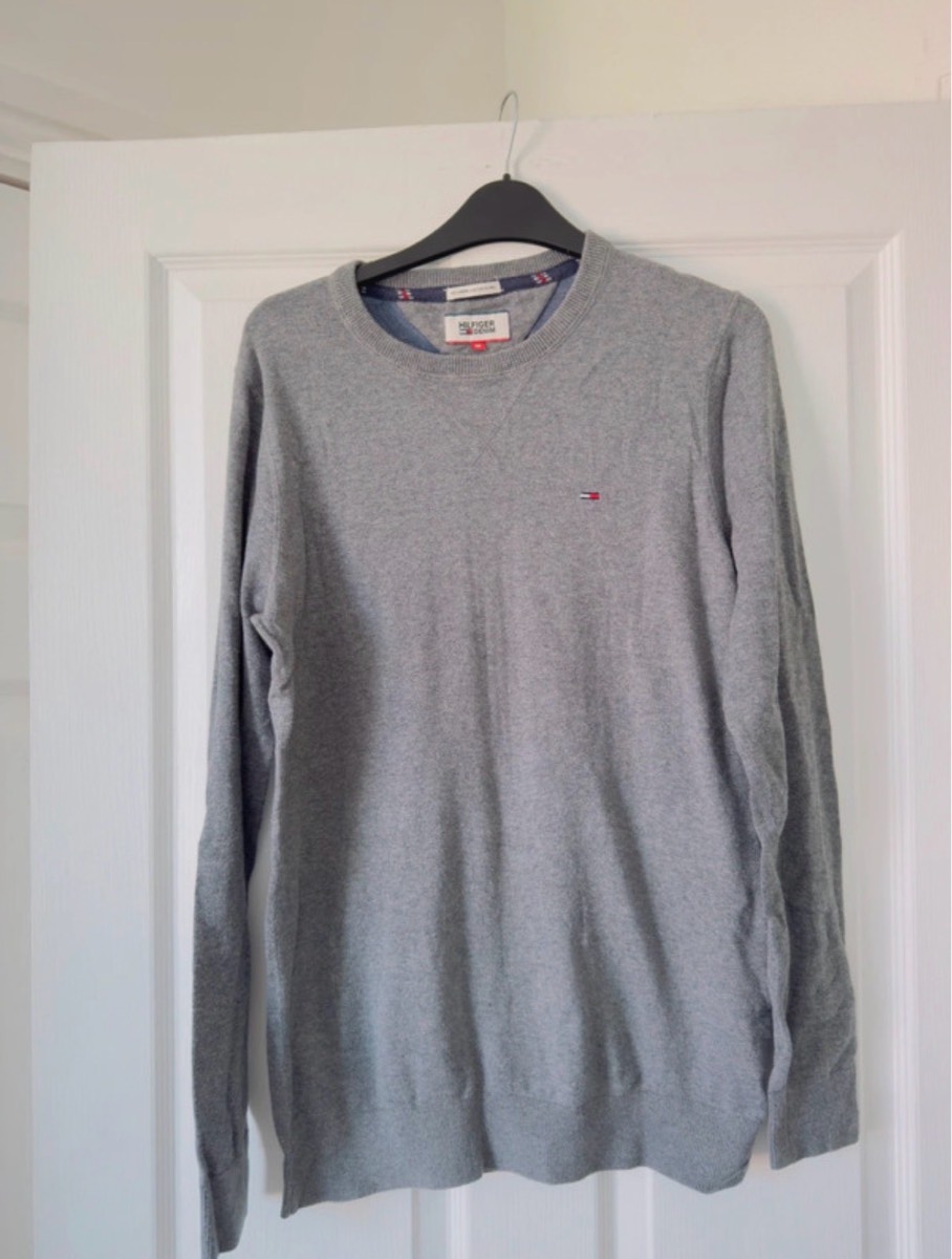 Hilfiger Denim Men's Grey Knit Crew Neck Cotton Pullover Jumper Long Sleeve M