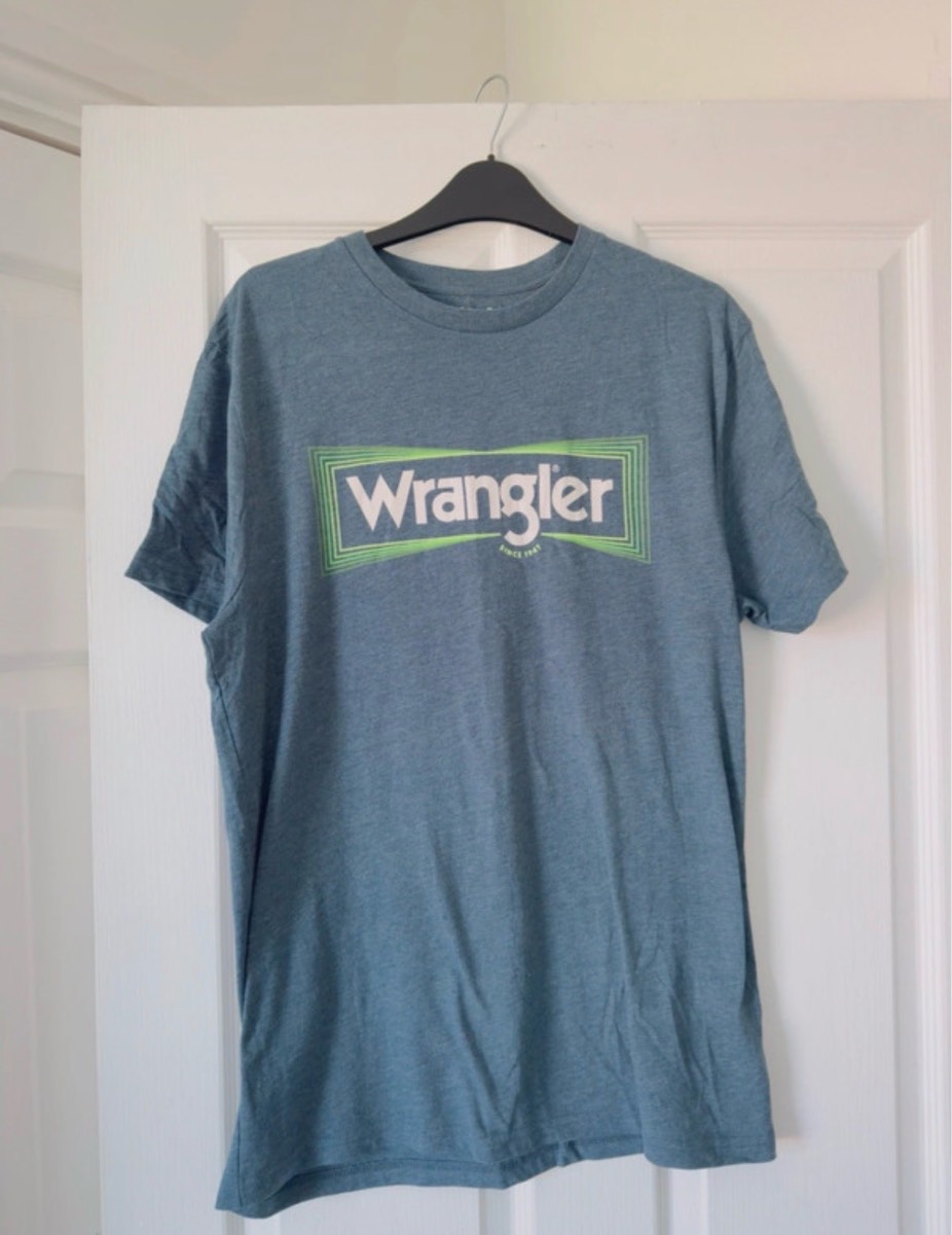 Wrangler Men's Blue Cotton-Poly Jersey Crew Neck Logo Graphic T-Shirt, M