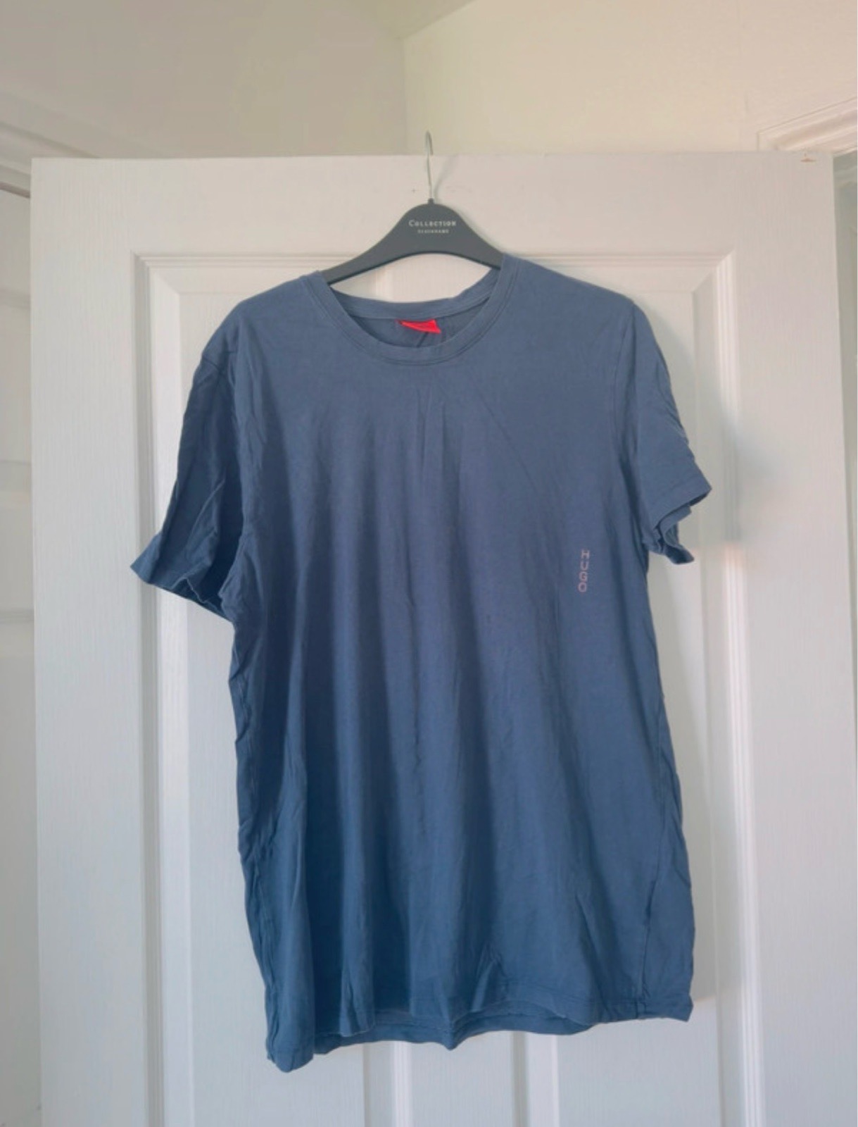 HUGO Men's Blue Cotton Jersey Crew Neck Logo T-Shirt, Short Sleeve L