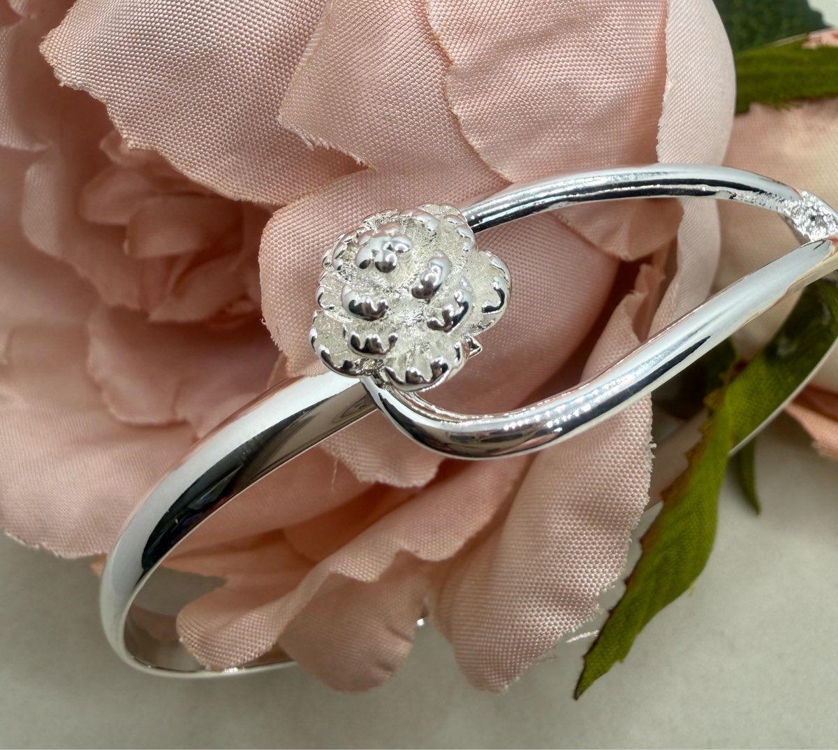925 stamped sliver rose design bracelet