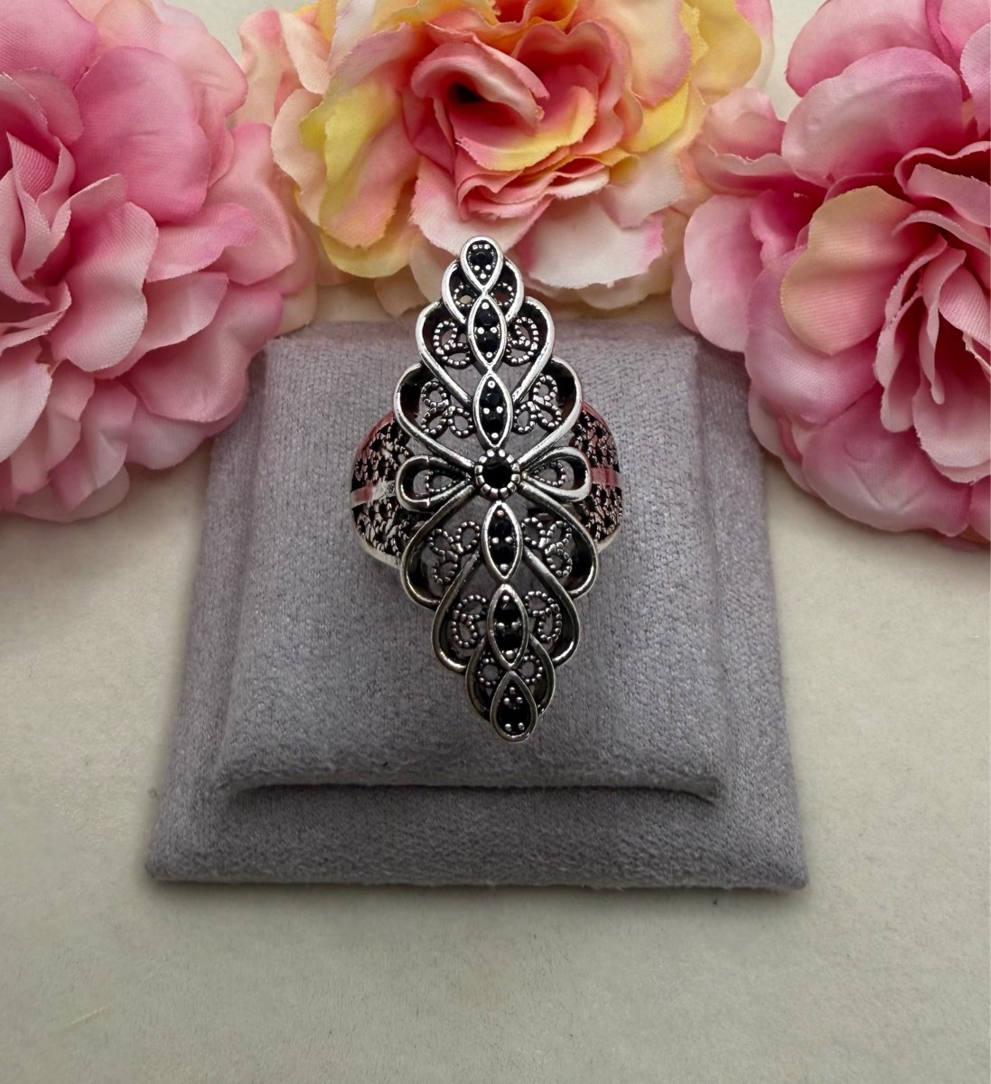 Stainless steel marcasite diamond shape ring