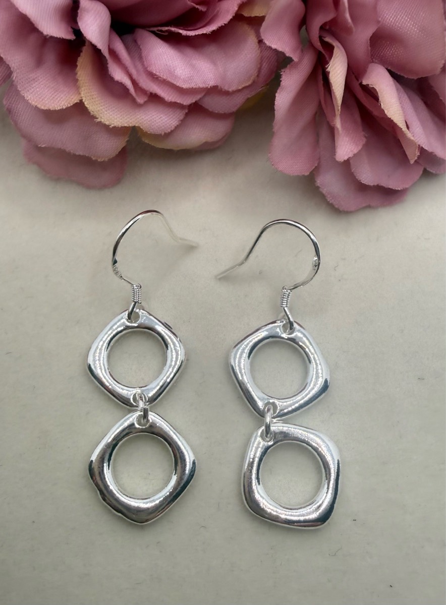 925 stamped sliver hook, square drop earrings
