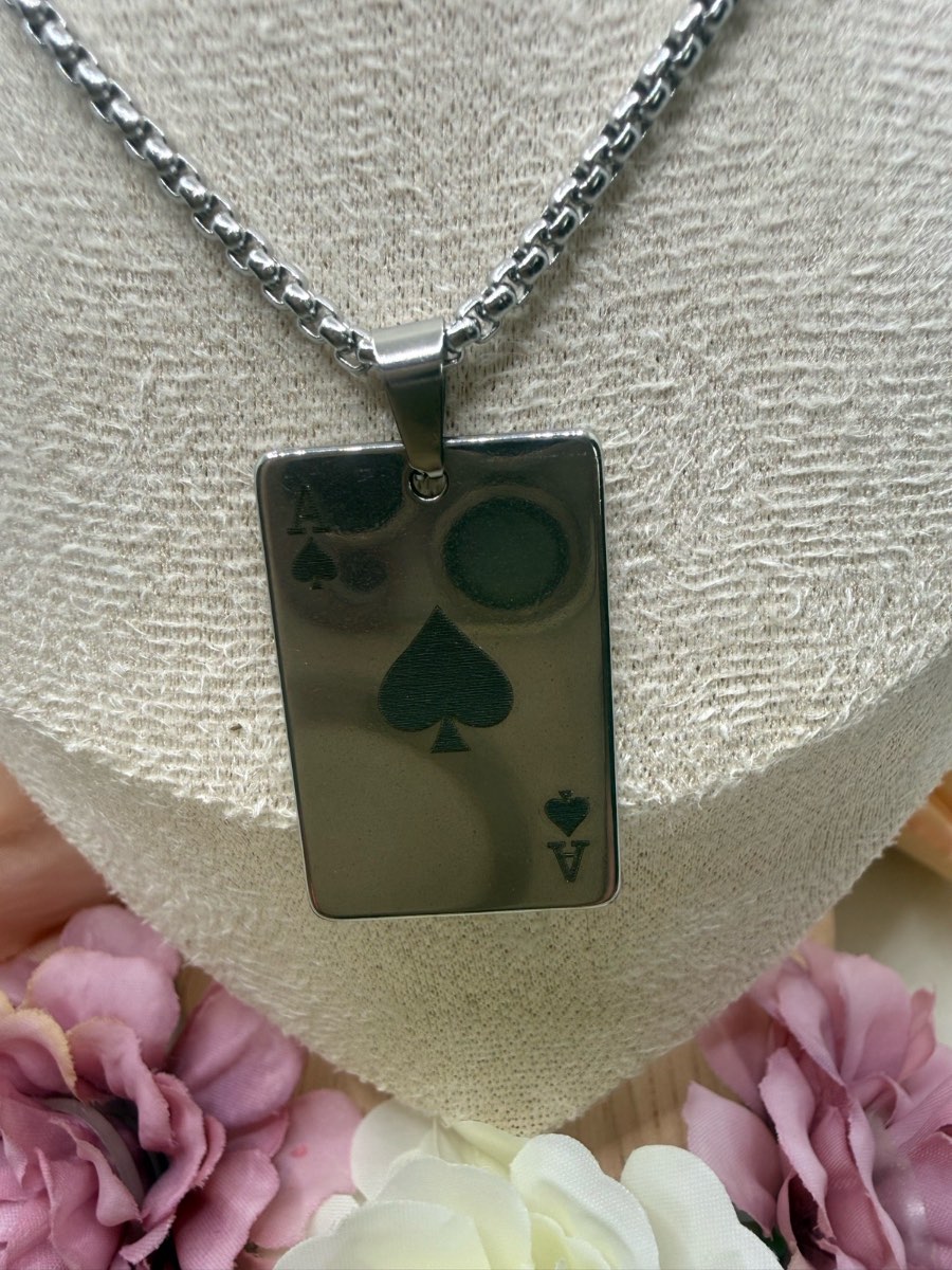 Stainless steel ace of spades necklace