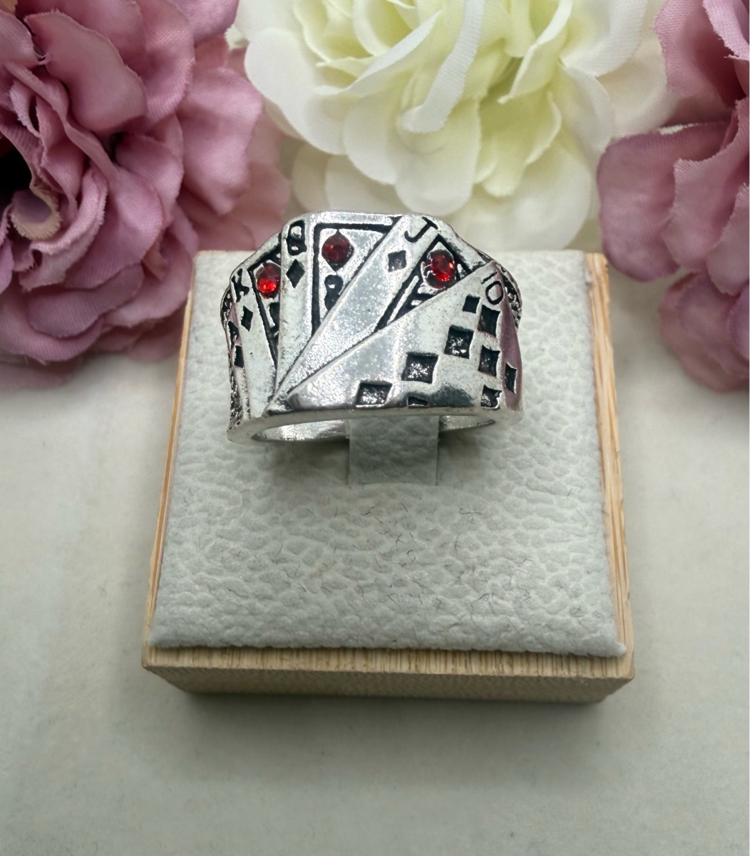 Stainless steel playing card design ring size m