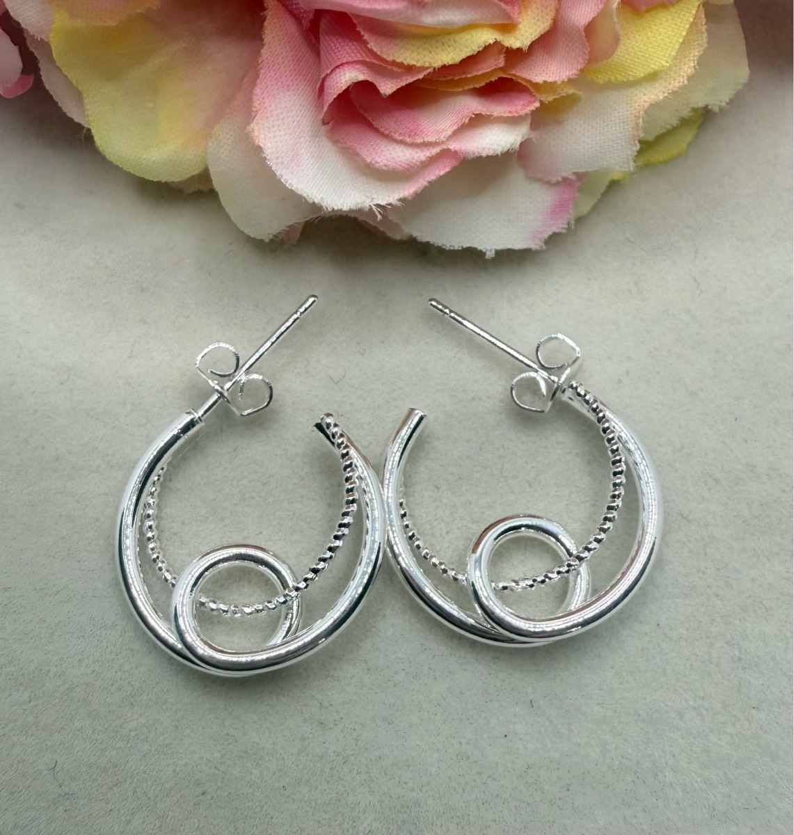 925 stamped sliver half hoop earrings