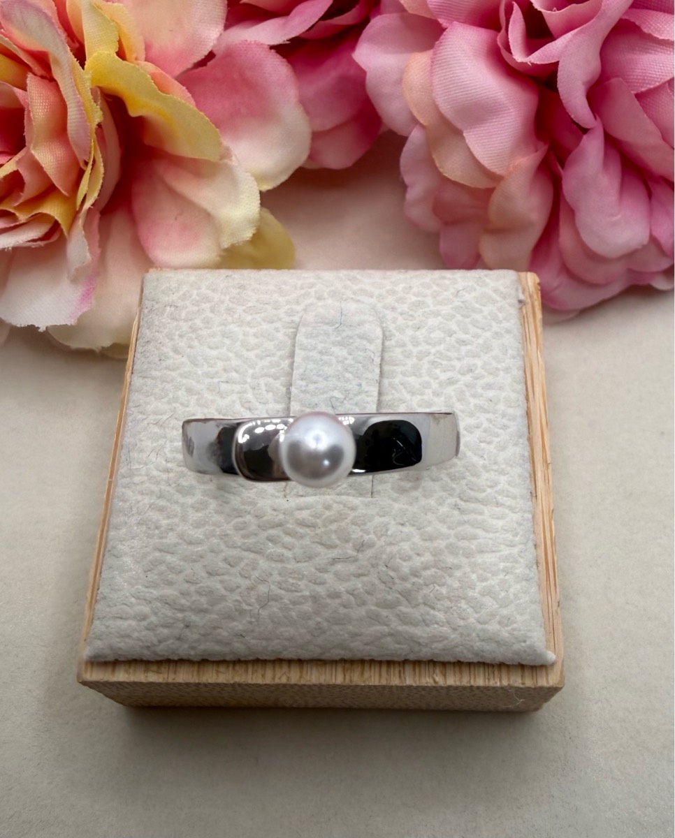 925 stamped sliver and faux Pearl adjustable ring