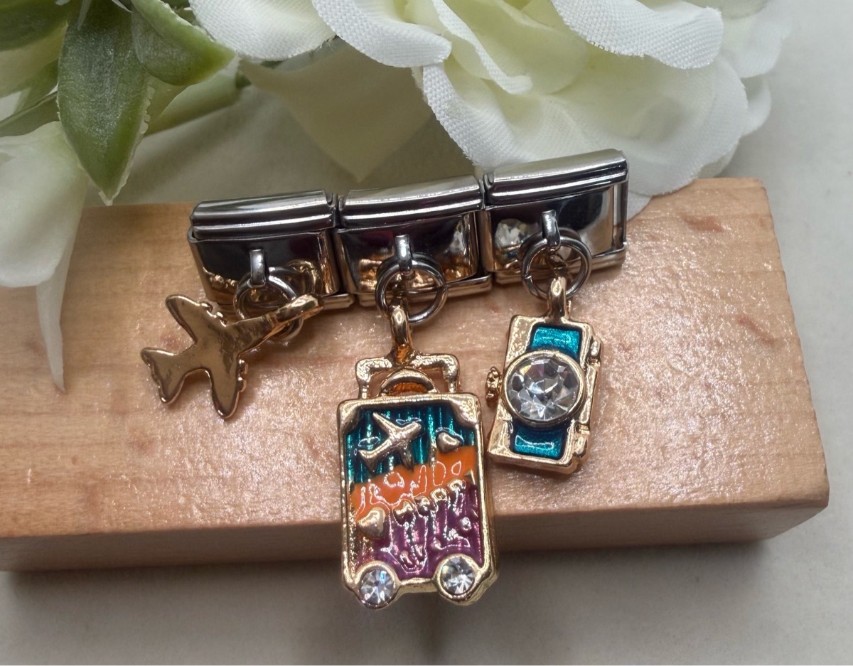 Stainless steel Italian style 3 link charm  Travel theme