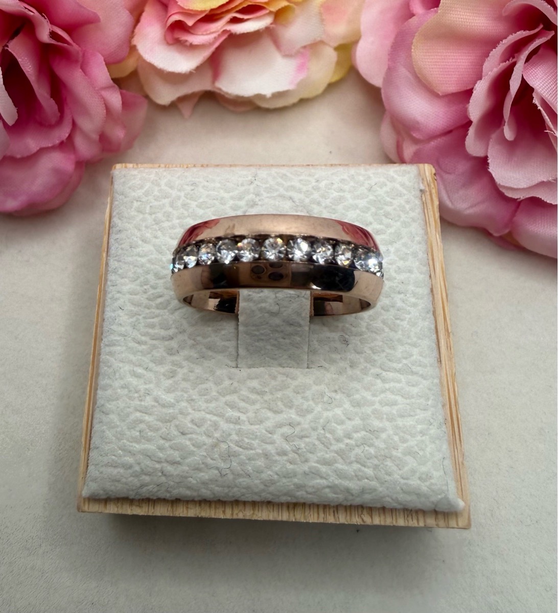 Rose gold plated crystal full eternity ring size L