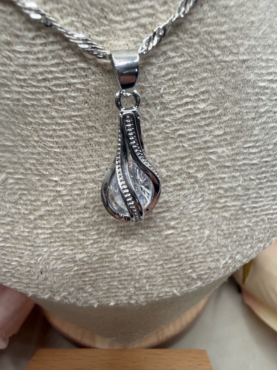 925 stamped sliver Crystal drop necklace and earring set