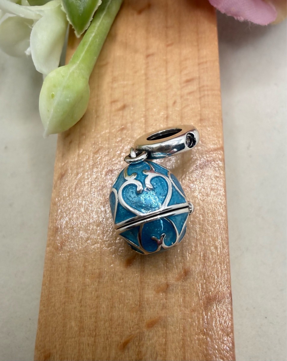925 stamped sliver Faberge egg hidden butterfly charm
