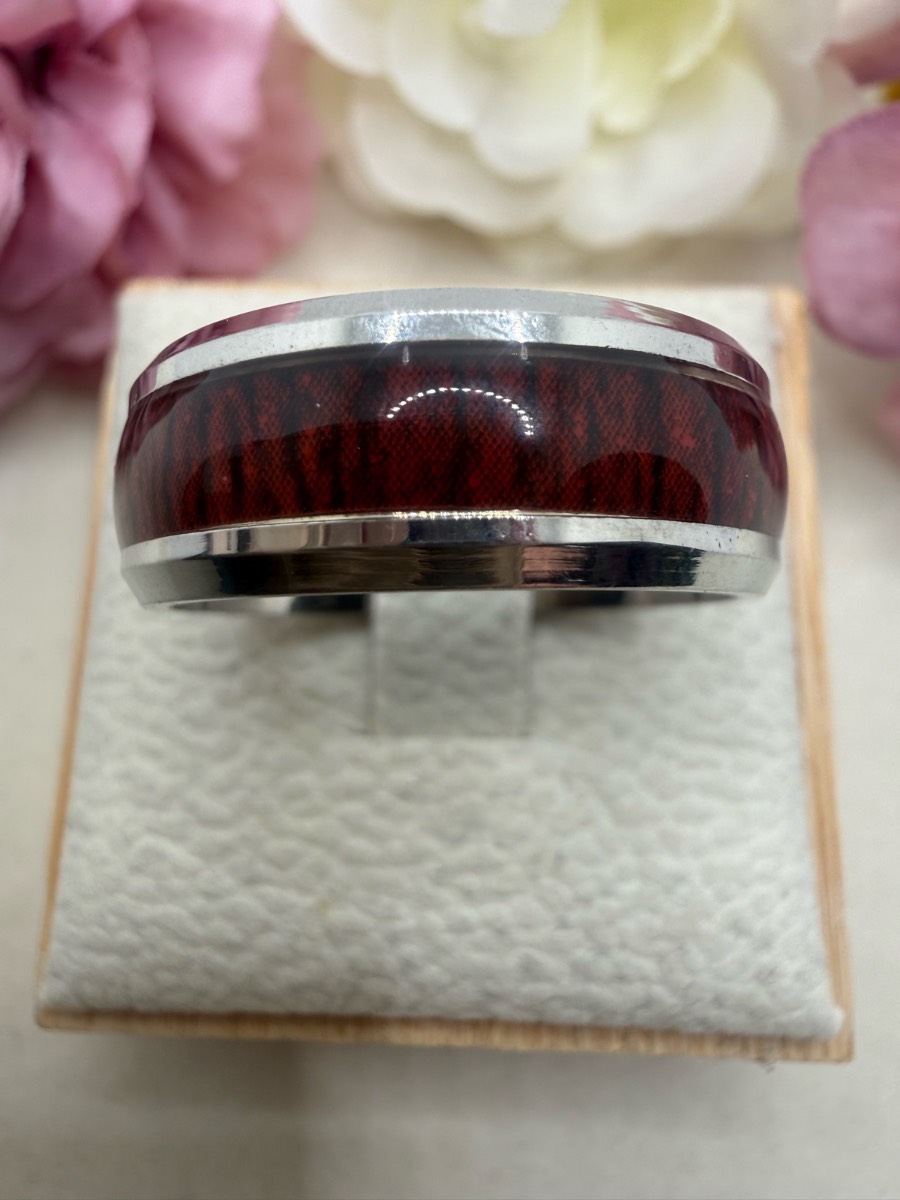 Stainless steel 8mm wood inlay ring size s