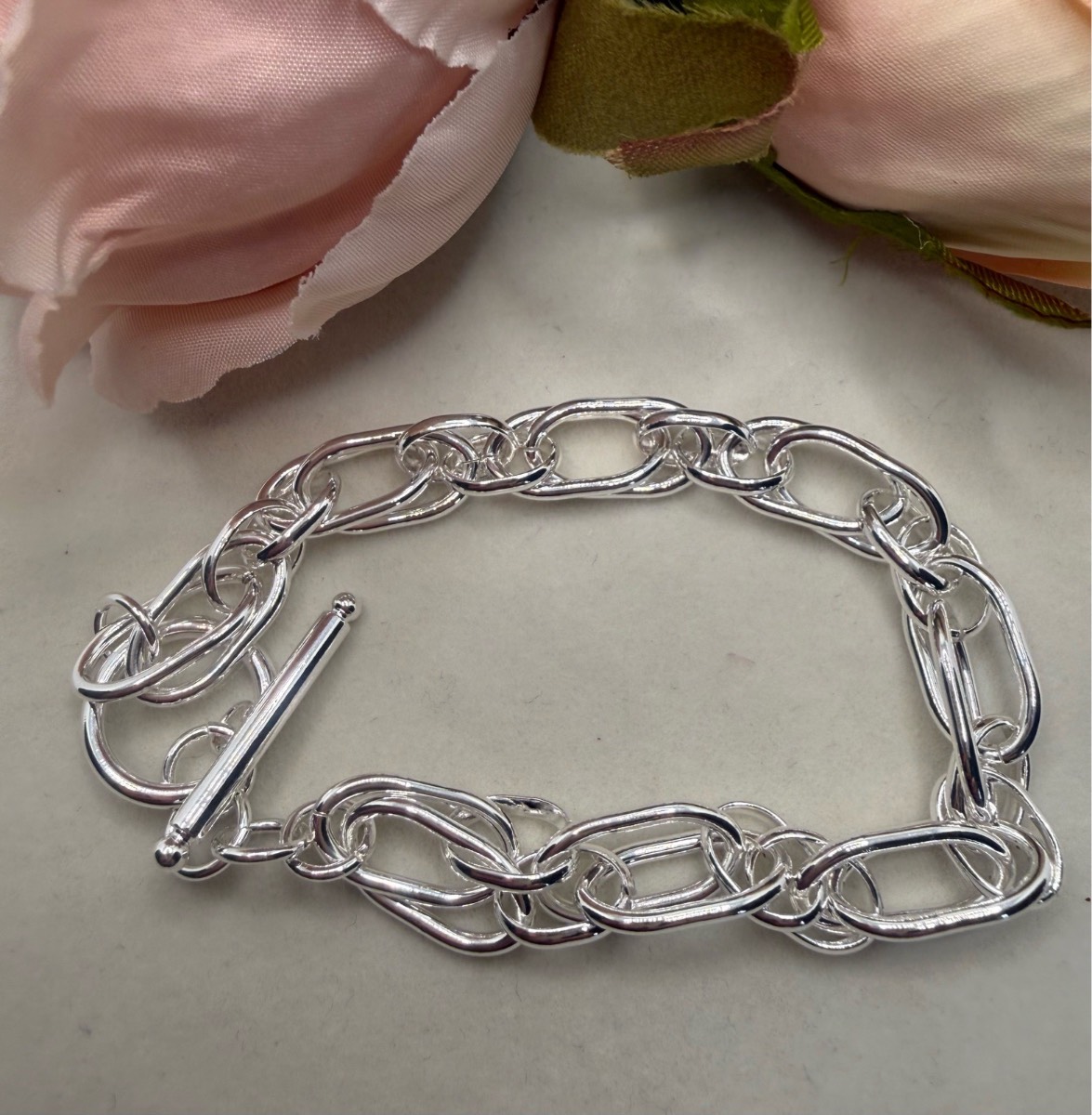 925 stamped sliver toggle link bracelet