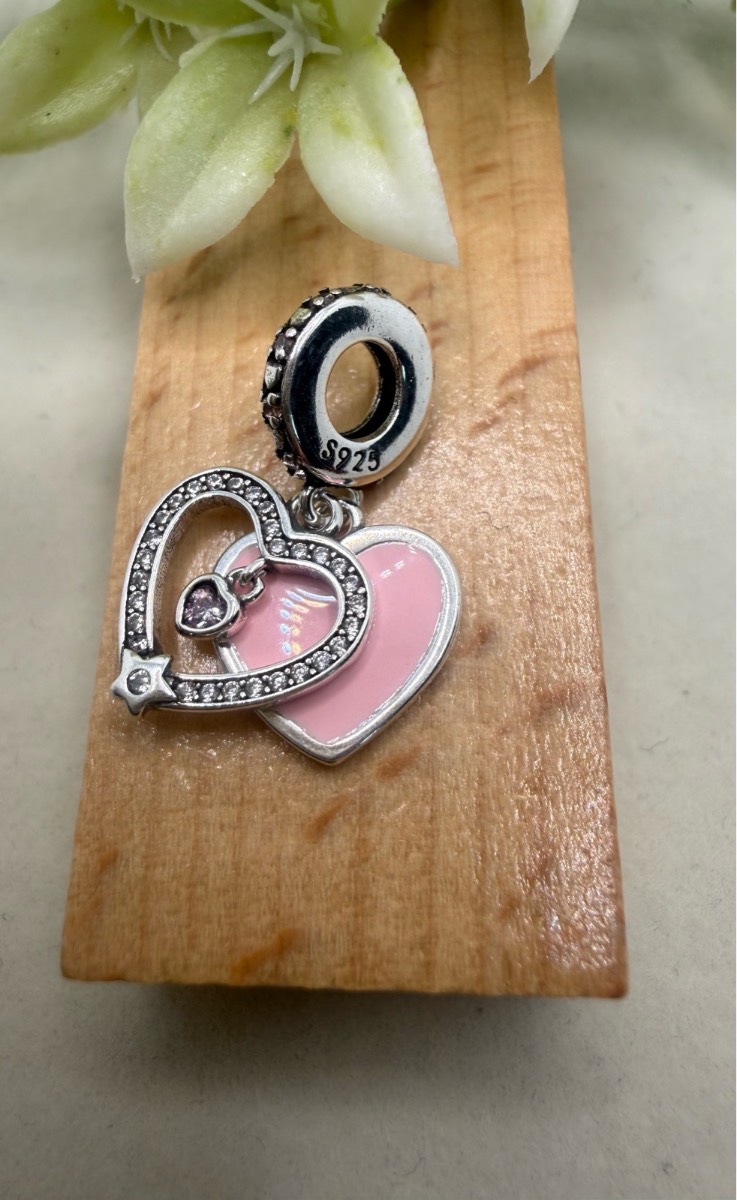 925 stamped sliver crystal double heart charm