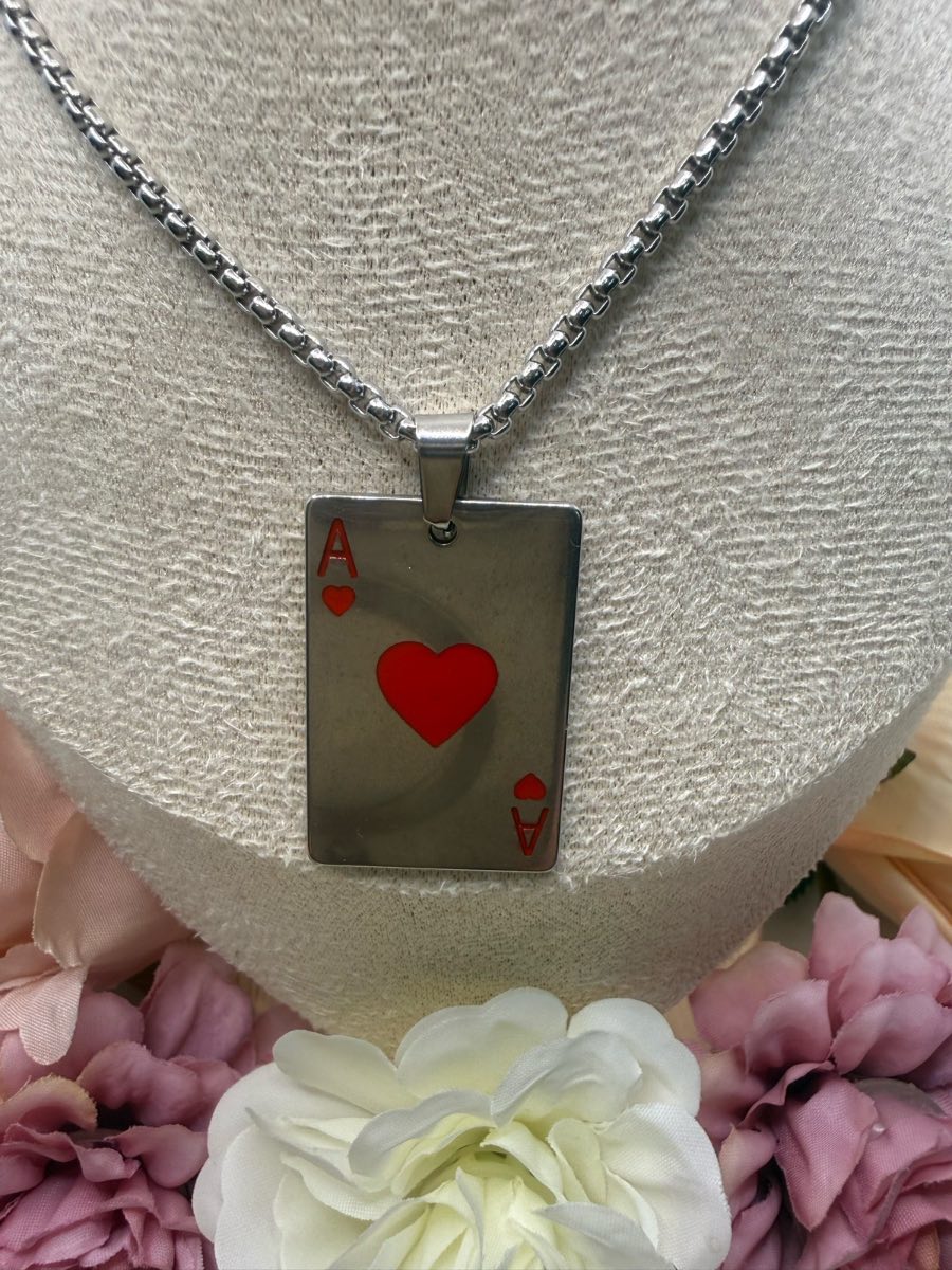 Stainless steel ace of hearts necklace
