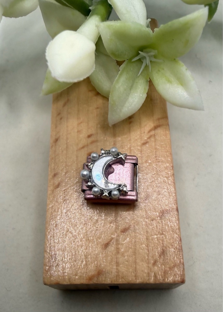 Pink coloured stainless steel moon charm