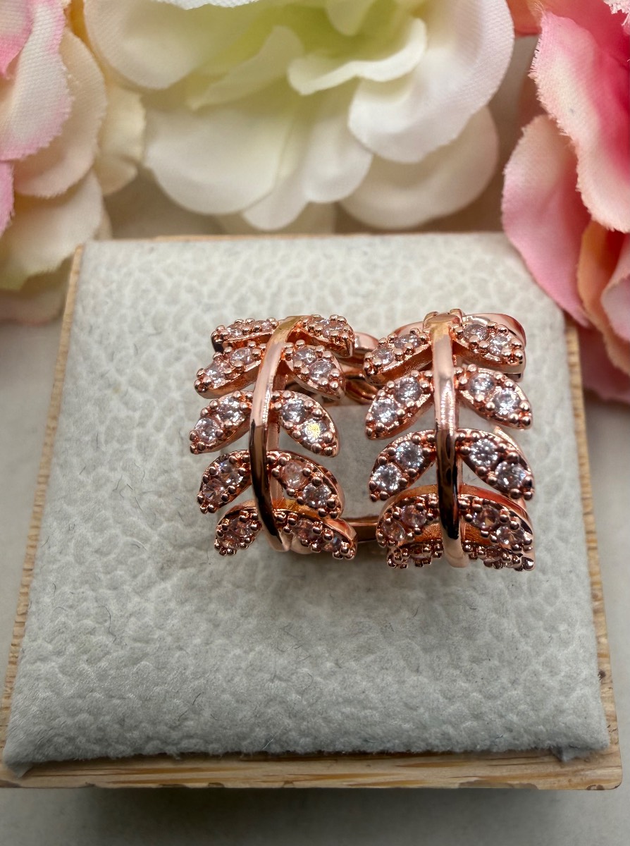 Stainless steel rose gold plated and Crystal leaf design earrings