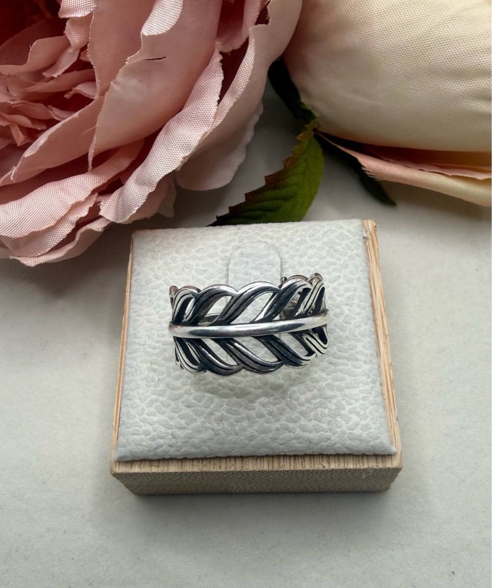 925 stamped sliver leaf design ring