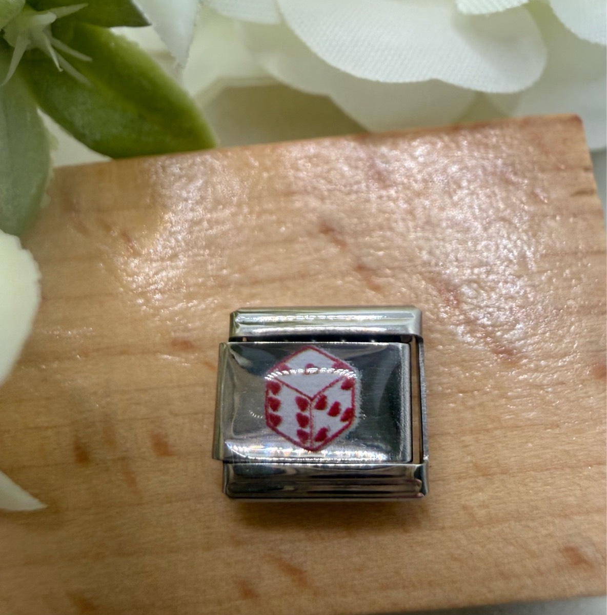 Stainless steel dice design link charm