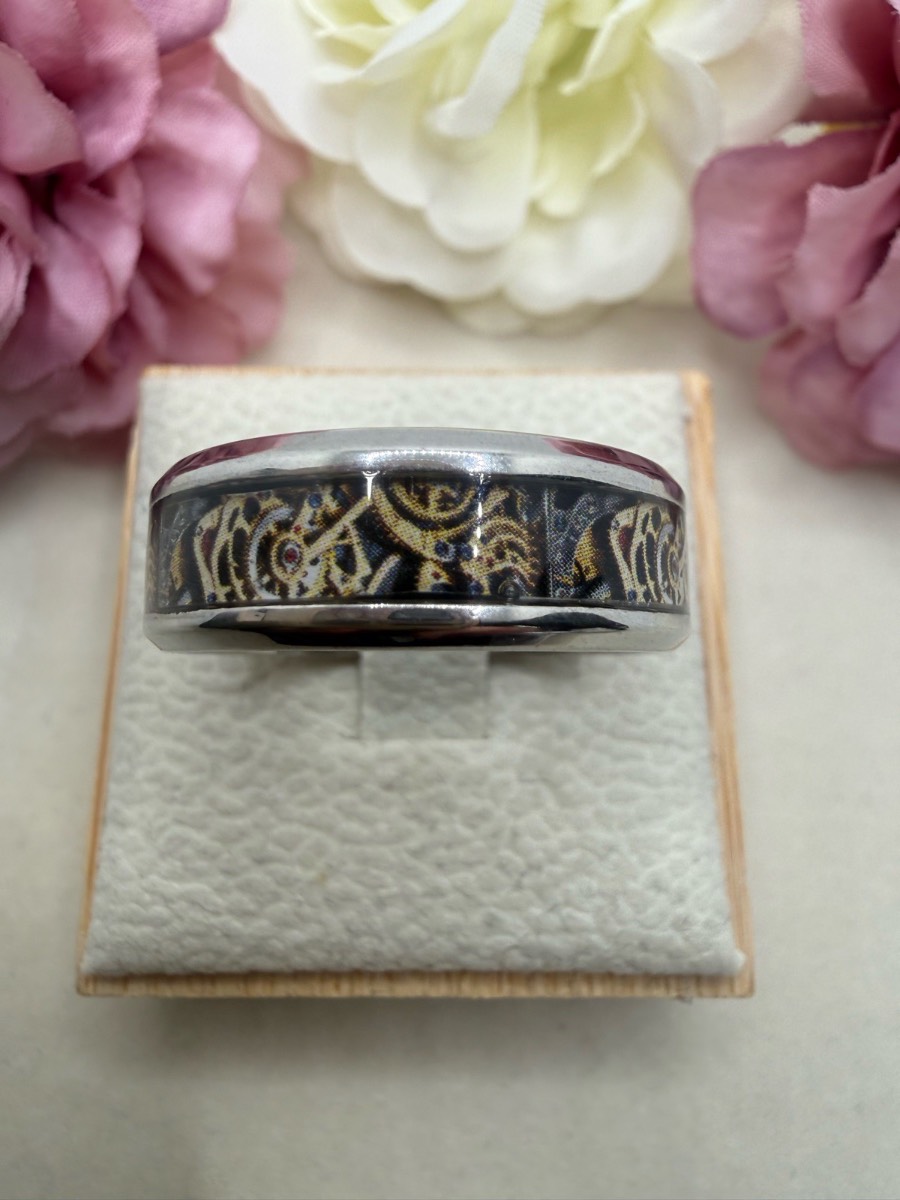 Stainless steel 8mm cog design inlay ring size x