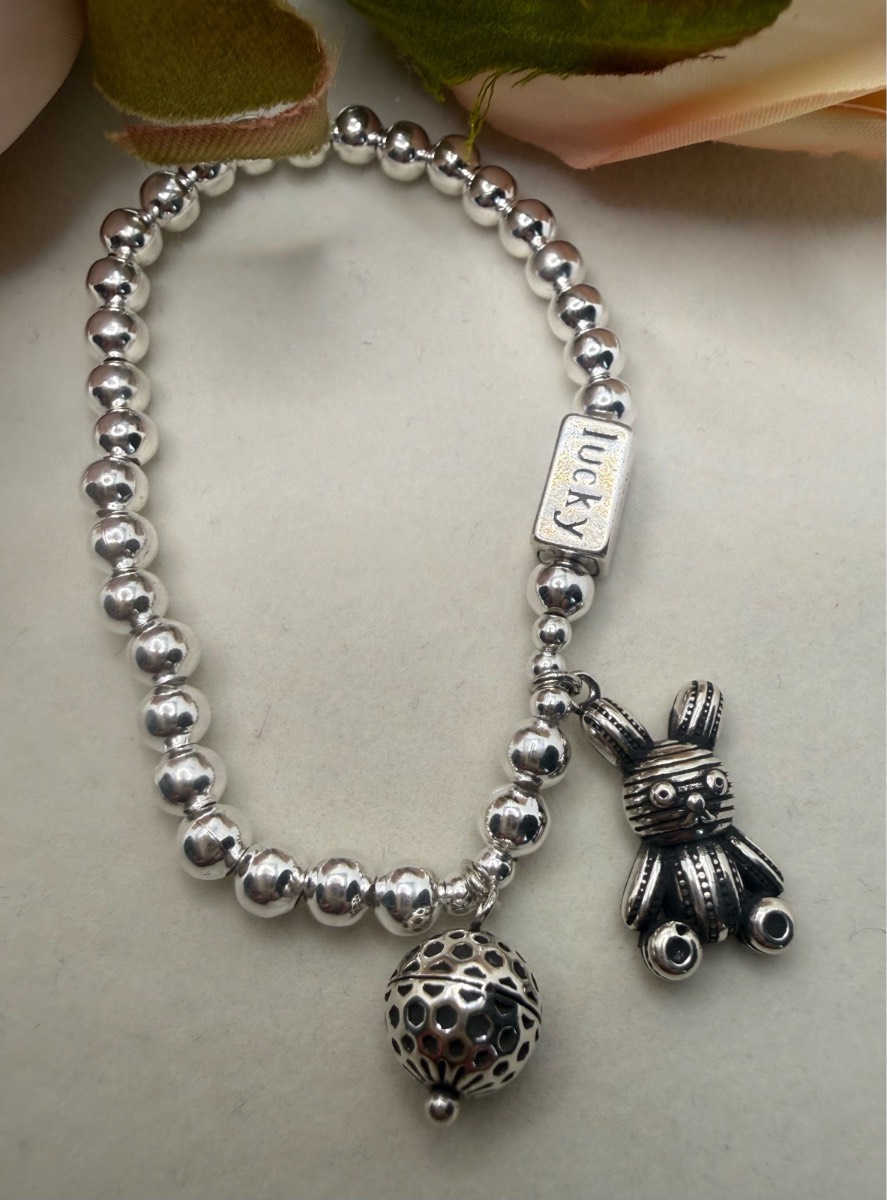925 stamped sliver stretchy lucky rabbit bracelet