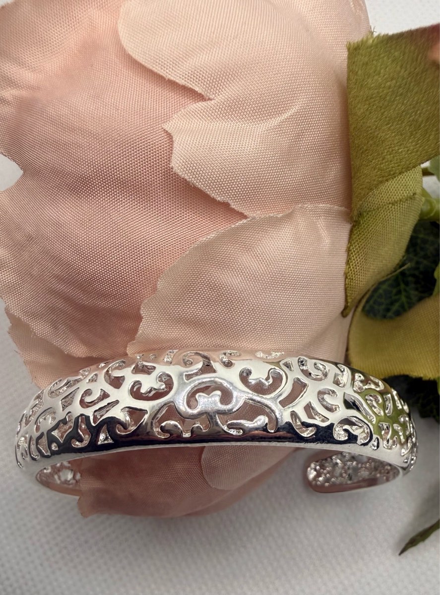 925 Stamped Sliver Filigree Adjustable Bangle