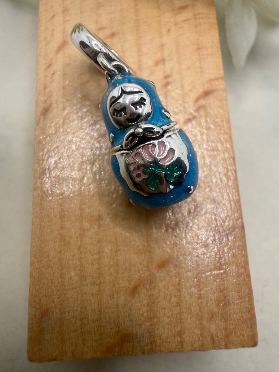 Stainless steel and enamel Russian Doll charm