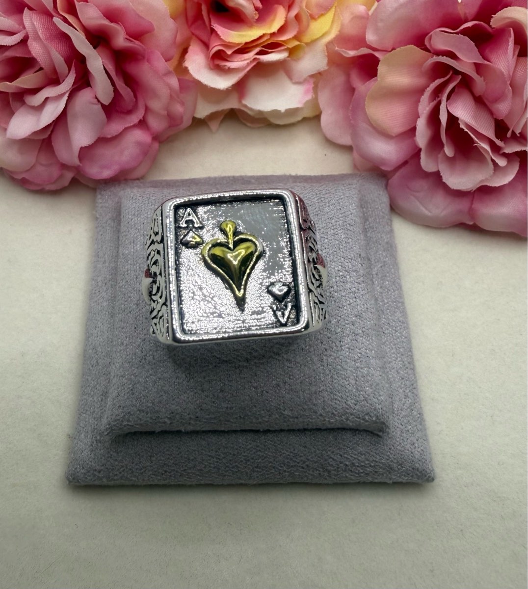 Sliver plated stainless steel ace of spades ring