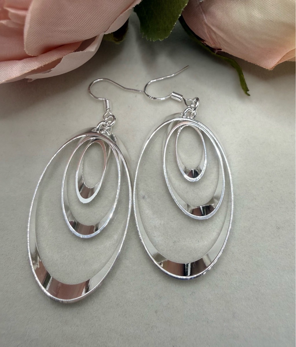 Sliver plated triple oval earrings