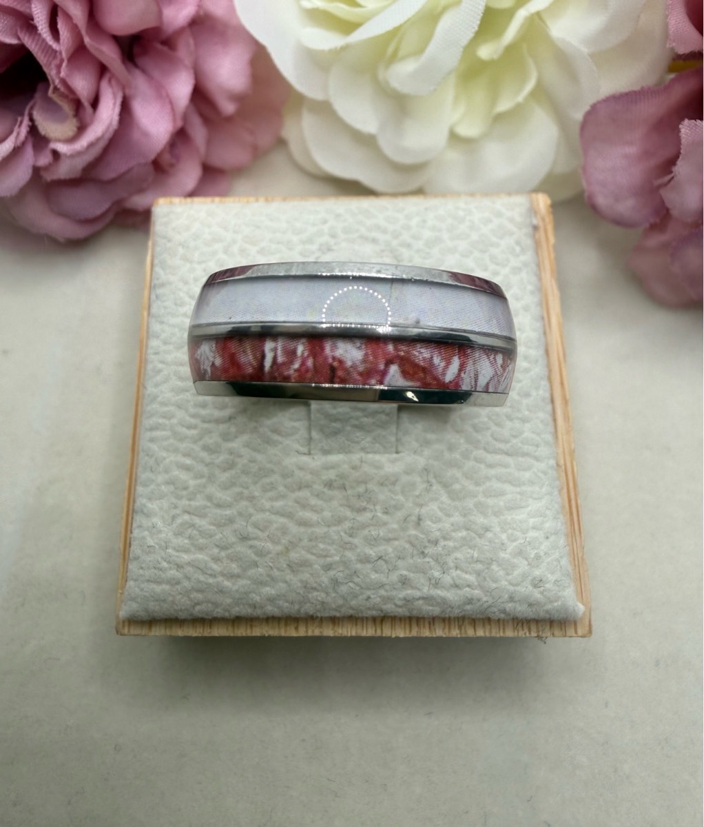 Stainless steel 8mm ring marble and opal design inlay ring size p