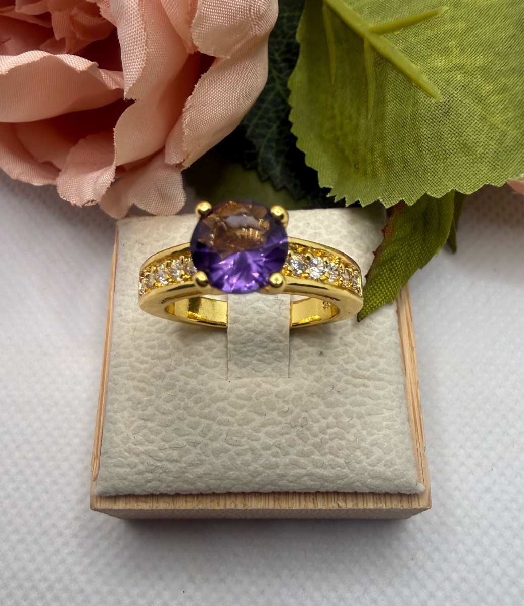 925 Stamped Gold Plated Faux Amethyst Ring Size O