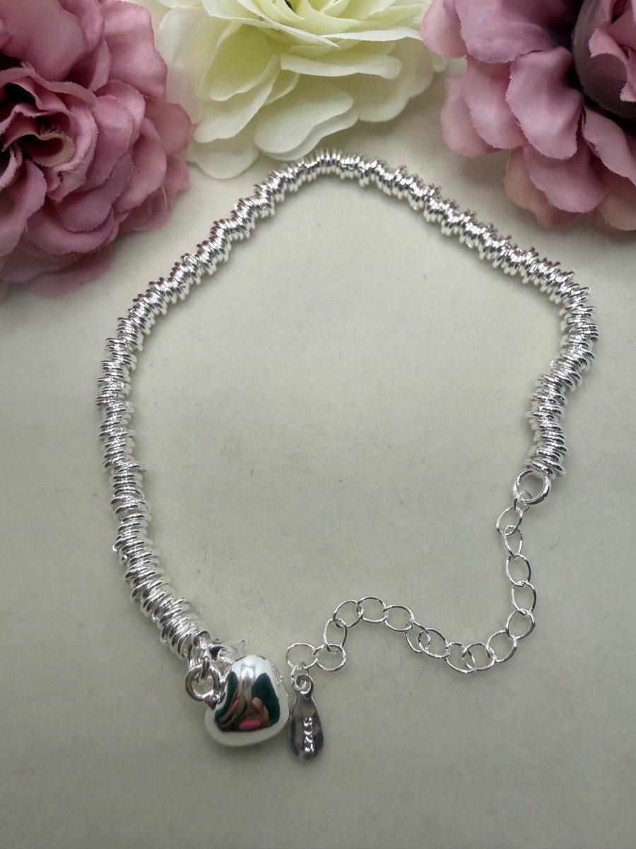 925 stamped small bead heart bracelet