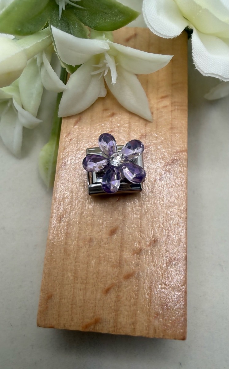 Stainless steel Crystal flower link charm